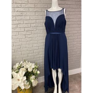 FORYOUDRESS Navy Blue Sleeveless Pleated Mesh Hi / Low Dress Size 10